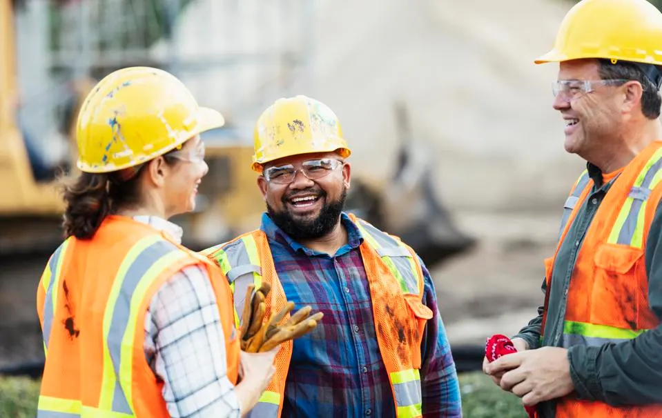 Construction workers working on a building project